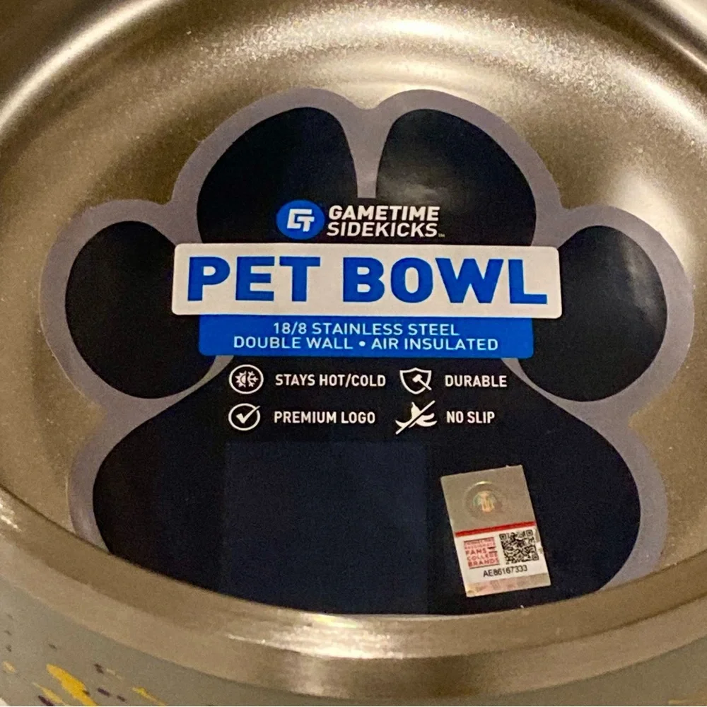 Gametime Sidekicks brand LSU pet bowl. 3.5” deep, 8” wide bowl